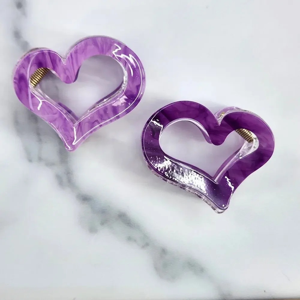 12 Heart Shaped Cutout Claw Clips Hair Accessories Multiple Colors Marble Swirl